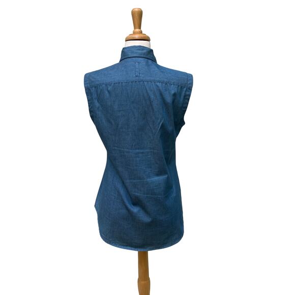Kal Rieman Top Shirt Sz S Blue Chambray Sleeveless Button Up Western Casual - Picture 3 of 9